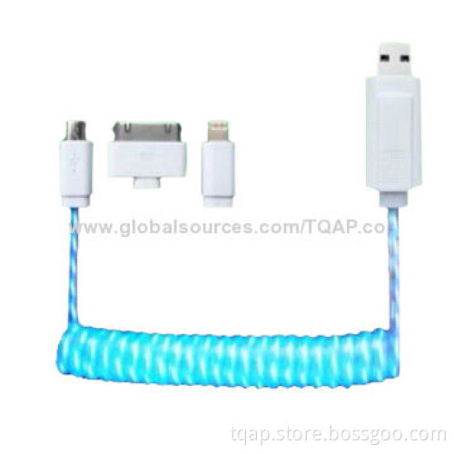 8-pin to USB Data Sync Charger Spring Cable with EL Light, 1.5m Length